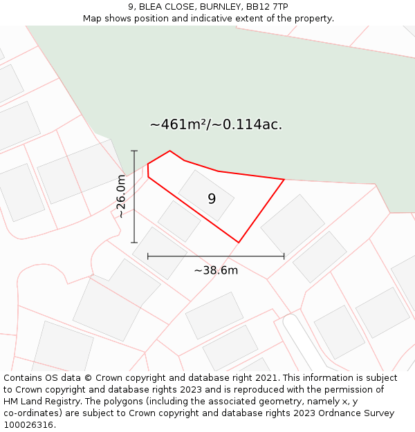 9, BLEA CLOSE, BURNLEY, BB12 7TP: Plot and title map