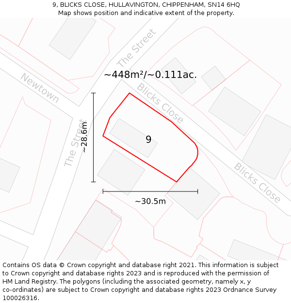 9, BLICKS CLOSE, HULLAVINGTON, CHIPPENHAM, SN14 6HQ: Plot and title map