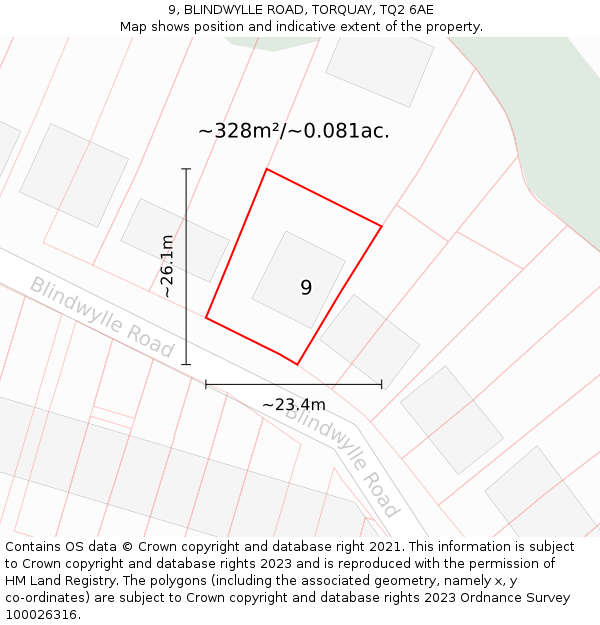 9, BLINDWYLLE ROAD, TORQUAY, TQ2 6AE: Plot and title map