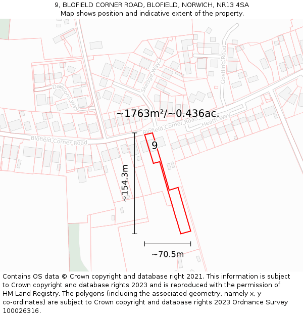 9, BLOFIELD CORNER ROAD, BLOFIELD, NORWICH, NR13 4SA: Plot and title map