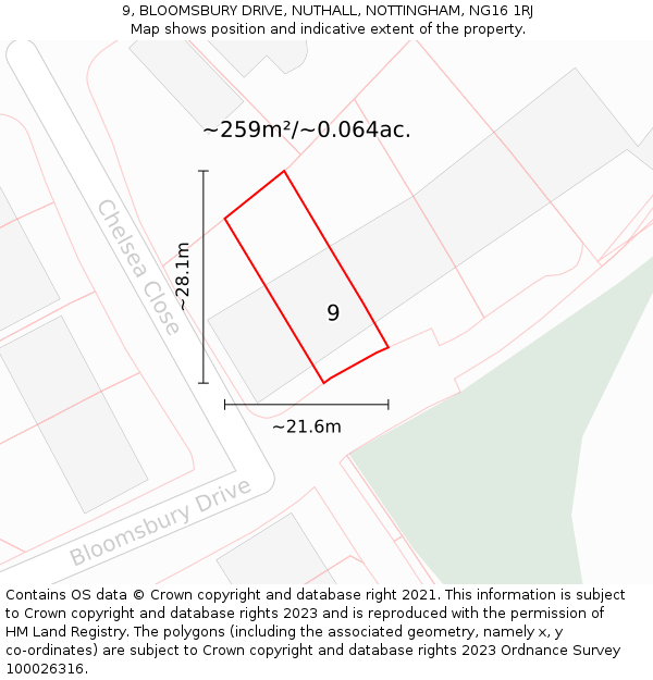 9, BLOOMSBURY DRIVE, NUTHALL, NOTTINGHAM, NG16 1RJ: Plot and title map
