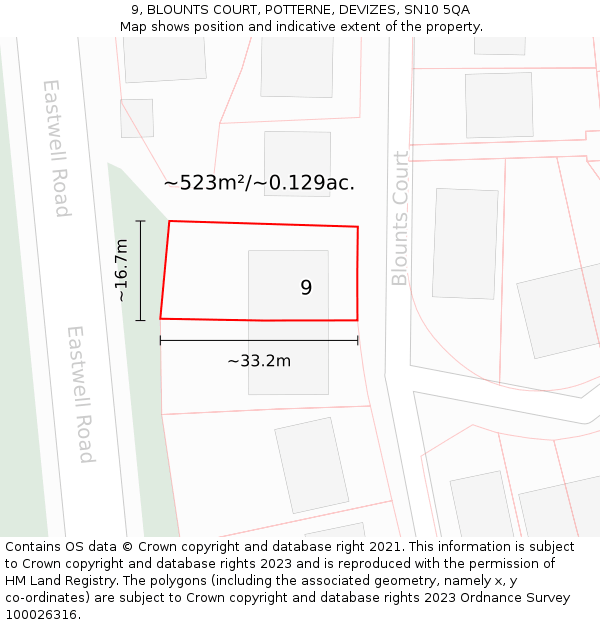 9, BLOUNTS COURT, POTTERNE, DEVIZES, SN10 5QA: Plot and title map