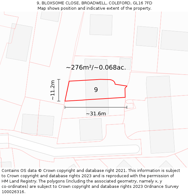 9, BLOXSOME CLOSE, BROADWELL, COLEFORD, GL16 7FD: Plot and title map