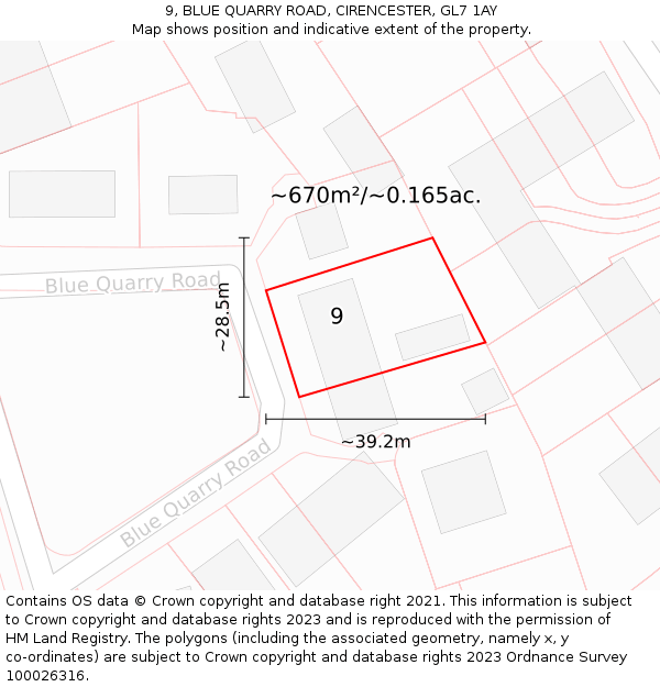 9, BLUE QUARRY ROAD, CIRENCESTER, GL7 1AY: Plot and title map