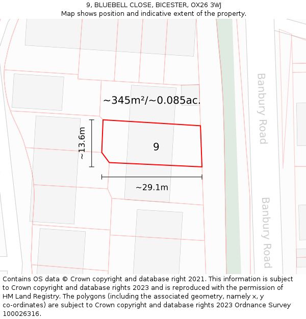 9, BLUEBELL CLOSE, BICESTER, OX26 3WJ: Plot and title map