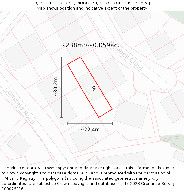 9, BLUEBELL CLOSE, BIDDULPH, STOKE-ON-TRENT, ST8 6TJ: Plot and title map