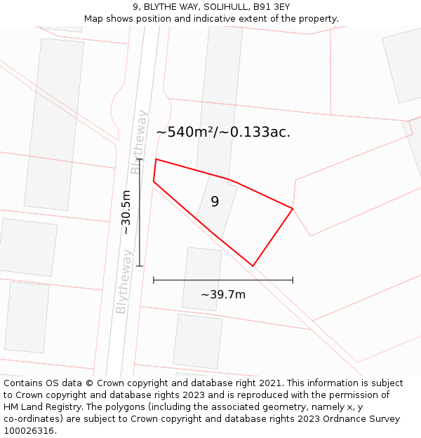 9, BLYTHE WAY, SOLIHULL, B91 3EY: Plot and title map