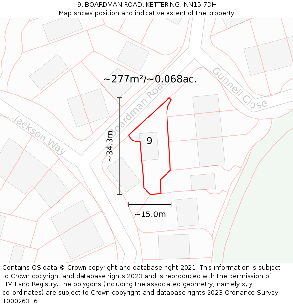 9, BOARDMAN ROAD, KETTERING, NN15 7DH: Plot and title map