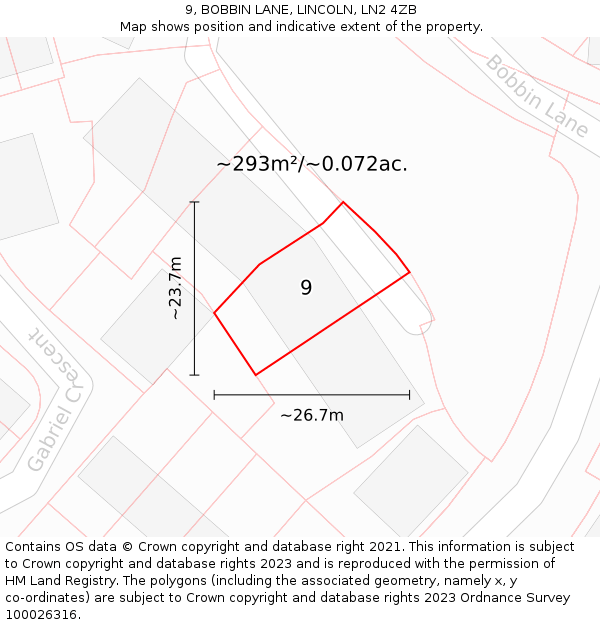 9, BOBBIN LANE, LINCOLN, LN2 4ZB: Plot and title map