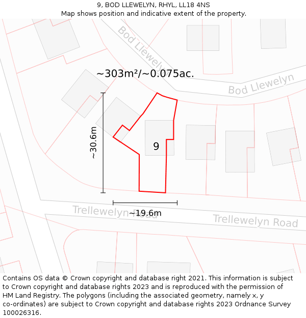 9, BOD LLEWELYN, RHYL, LL18 4NS: Plot and title map
