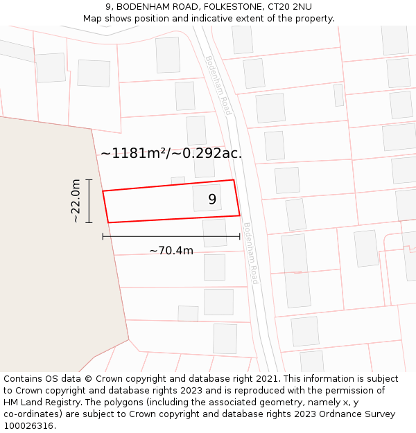 9, BODENHAM ROAD, FOLKESTONE, CT20 2NU: Plot and title map