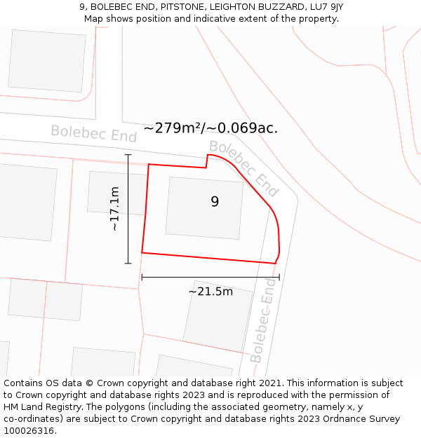 9, BOLEBEC END, PITSTONE, LEIGHTON BUZZARD, LU7 9JY: Plot and title map