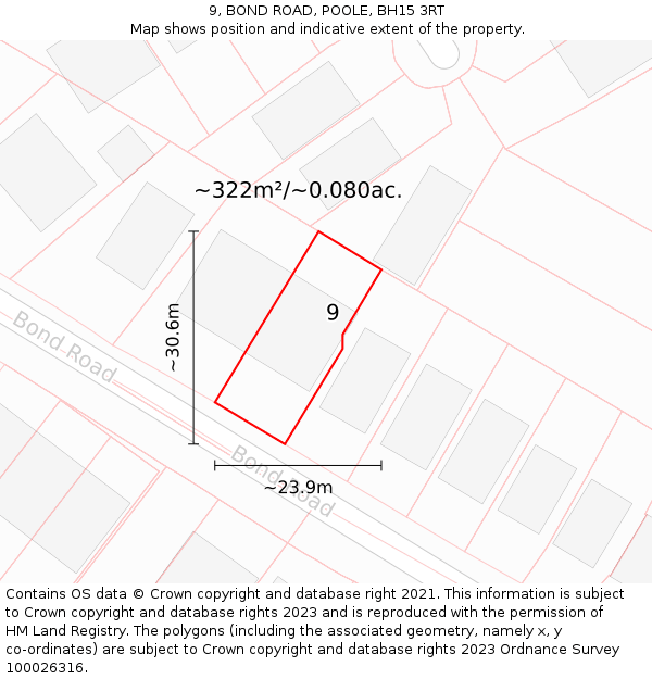 9, BOND ROAD, POOLE, BH15 3RT: Plot and title map