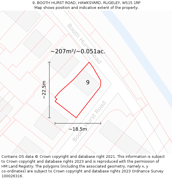 9, BOOTH HURST ROAD, HAWKSYARD, RUGELEY, WS15 1RP: Plot and title map