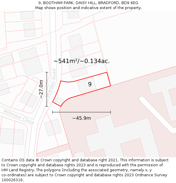 9, BOOTHAM PARK, DAISY HILL, BRADFORD, BD9 6EG: Plot and title map