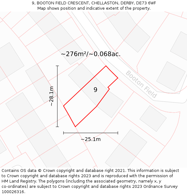 9, BOOTON FIELD CRESCENT, CHELLASTON, DERBY, DE73 6WF: Plot and title map