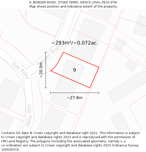 9, BORDER ROAD, STOKE FERRY, KING'S LYNN, PE33 9TW: Plot and title map