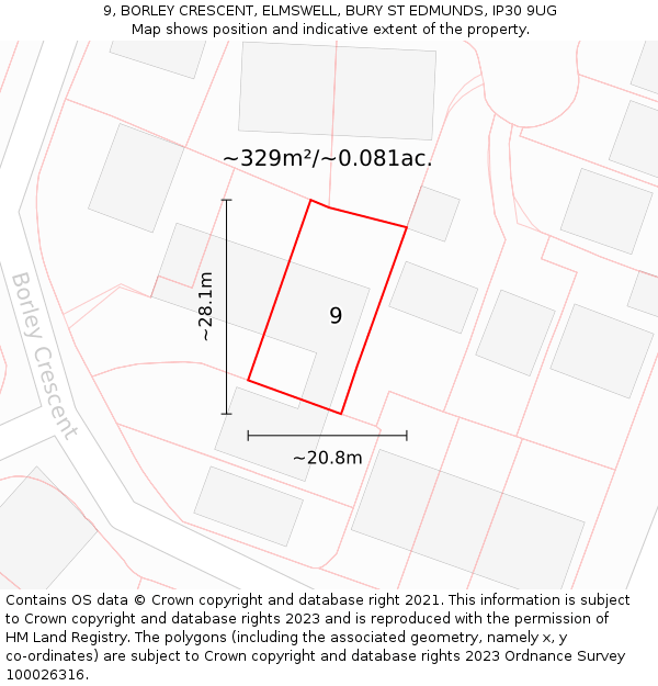 9, BORLEY CRESCENT, ELMSWELL, BURY ST EDMUNDS, IP30 9UG: Plot and title map