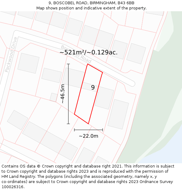 9, BOSCOBEL ROAD, BIRMINGHAM, B43 6BB: Plot and title map
