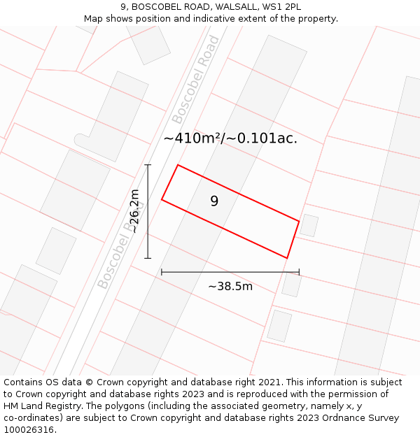 9, BOSCOBEL ROAD, WALSALL, WS1 2PL: Plot and title map