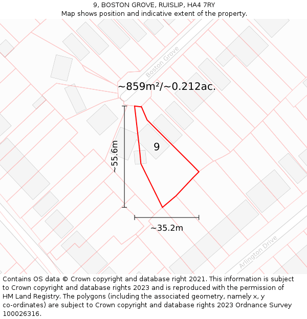 9, BOSTON GROVE, RUISLIP, HA4 7RY: Plot and title map