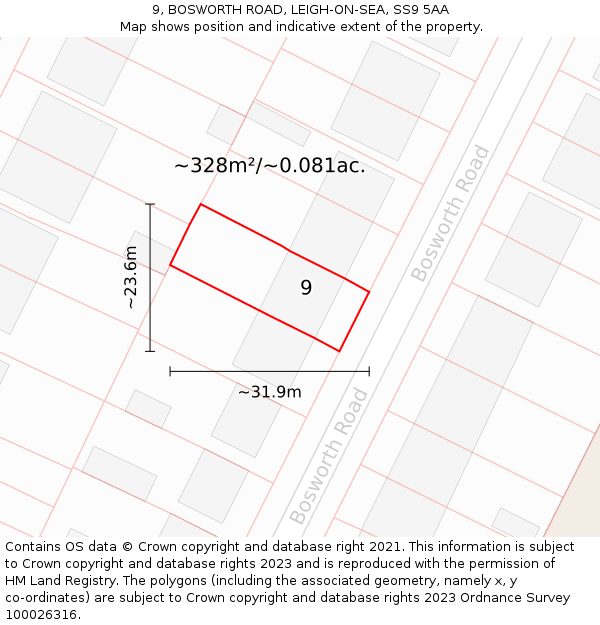 9, BOSWORTH ROAD, LEIGH-ON-SEA, SS9 5AA: Plot and title map