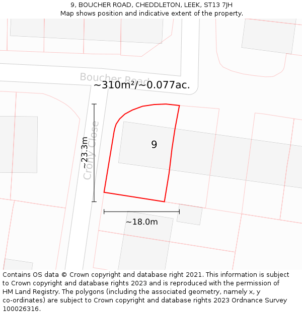 9, BOUCHER ROAD, CHEDDLETON, LEEK, ST13 7JH: Plot and title map