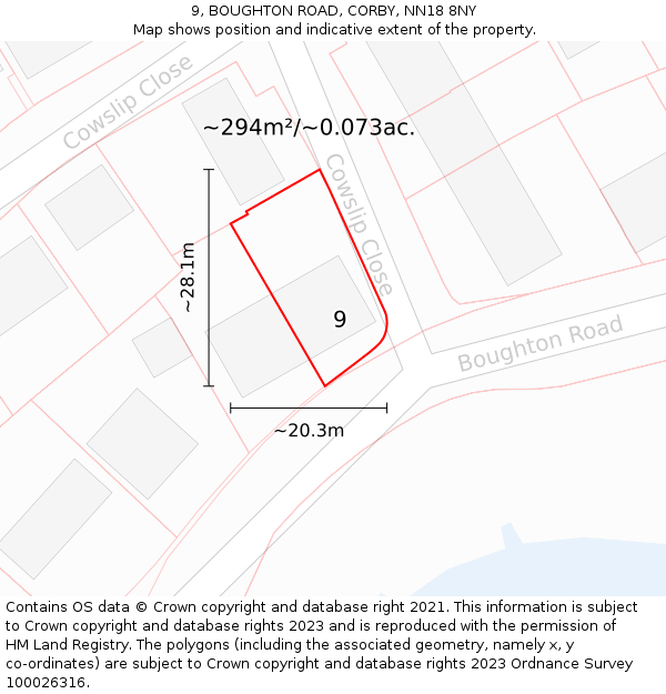 9, BOUGHTON ROAD, CORBY, NN18 8NY: Plot and title map
