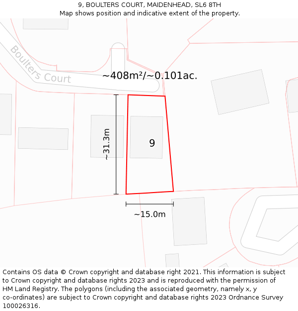 9, BOULTERS COURT, MAIDENHEAD, SL6 8TH: Plot and title map