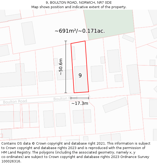 9, BOULTON ROAD, NORWICH, NR7 0DE: Plot and title map
