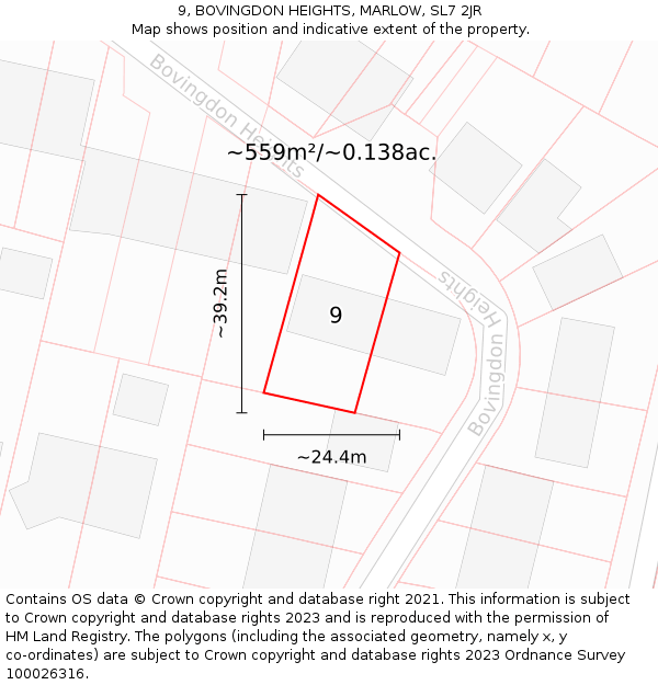 9, BOVINGDON HEIGHTS, MARLOW, SL7 2JR: Plot and title map