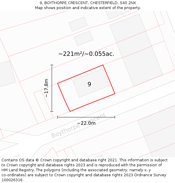 9, BOYTHORPE CRESCENT, CHESTERFIELD, S40 2NX: Plot and title map