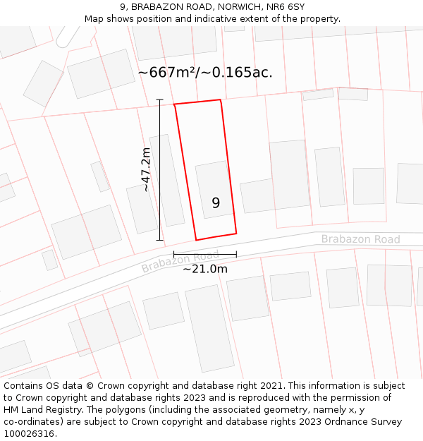 9, BRABAZON ROAD, NORWICH, NR6 6SY: Plot and title map