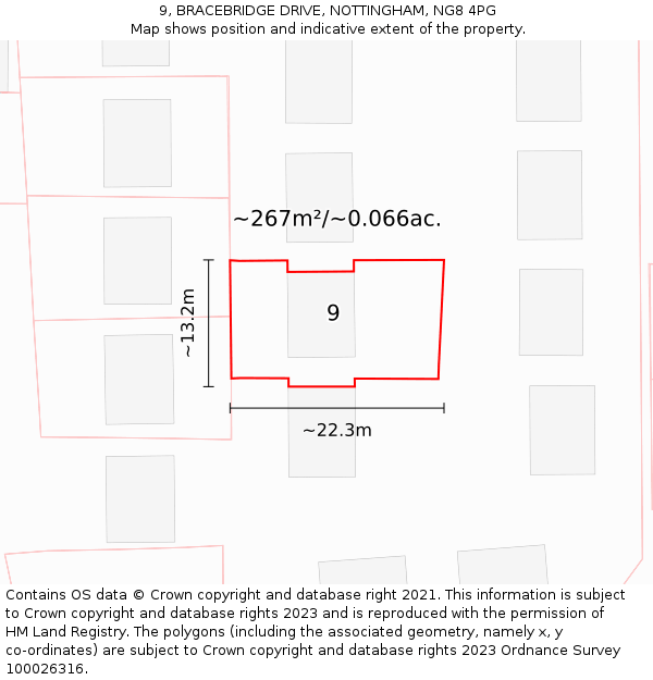 9, BRACEBRIDGE DRIVE, NOTTINGHAM, NG8 4PG: Plot and title map