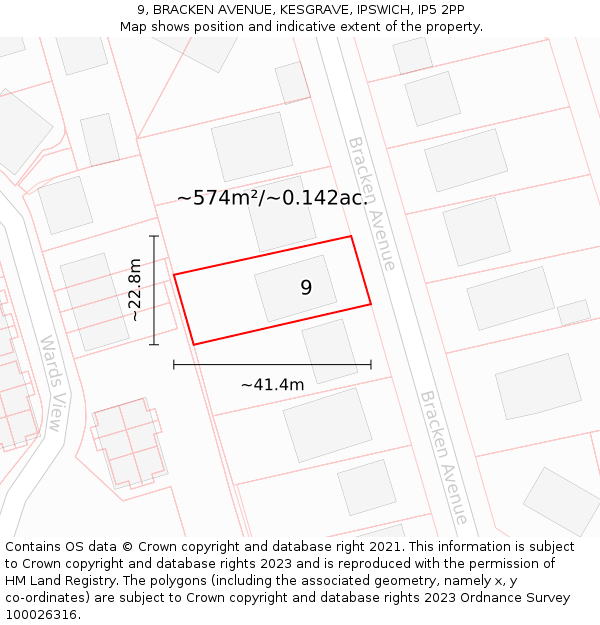 9, BRACKEN AVENUE, KESGRAVE, IPSWICH, IP5 2PP: Plot and title map