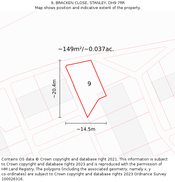 9, BRACKEN CLOSE, STANLEY, DH9 7RR: Plot and title map