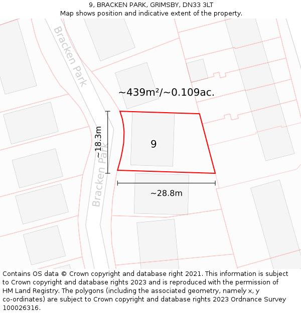 9, BRACKEN PARK, GRIMSBY, DN33 3LT: Plot and title map