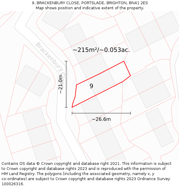 9, BRACKENBURY CLOSE, PORTSLADE, BRIGHTON, BN41 2ES: Plot and title map