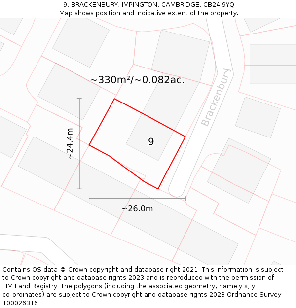 9, BRACKENBURY, IMPINGTON, CAMBRIDGE, CB24 9YQ: Plot and title map