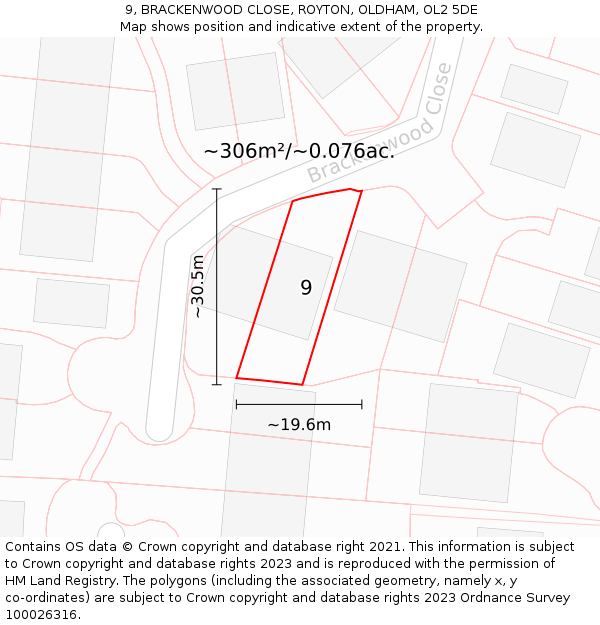 9, BRACKENWOOD CLOSE, ROYTON, OLDHAM, OL2 5DE: Plot and title map