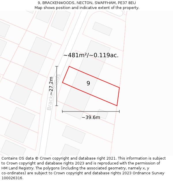 9, BRACKENWOODS, NECTON, SWAFFHAM, PE37 8EU: Plot and title map