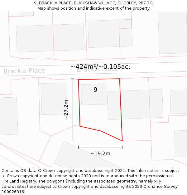 9, BRACKLA PLACE, BUCKSHAW VILLAGE, CHORLEY, PR7 7GJ: Plot and title map