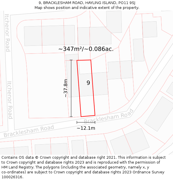 9, BRACKLESHAM ROAD, HAYLING ISLAND, PO11 9SJ: Plot and title map