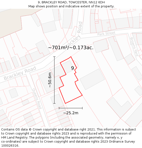 9, BRACKLEY ROAD, TOWCESTER, NN12 6DH: Plot and title map