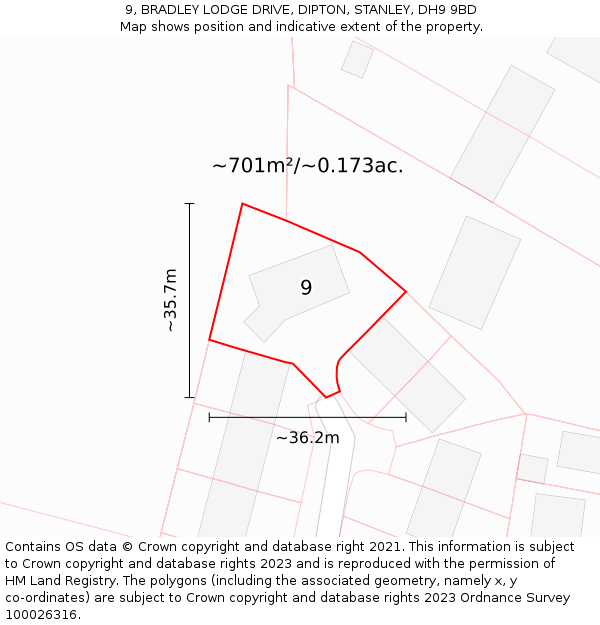 9, BRADLEY LODGE DRIVE, DIPTON, STANLEY, DH9 9BD: Plot and title map