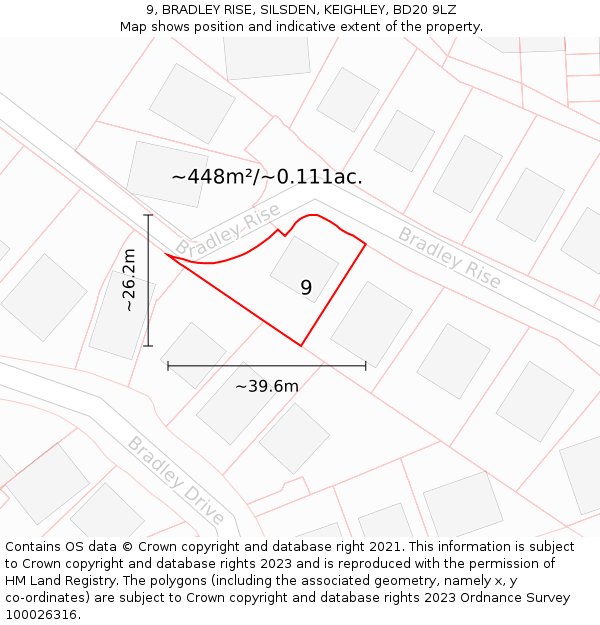 9, BRADLEY RISE, SILSDEN, KEIGHLEY, BD20 9LZ: Plot and title map