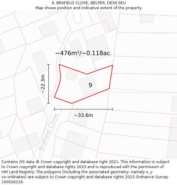 9, BRAFIELD CLOSE, BELPER, DE56 0EU: Plot and title map