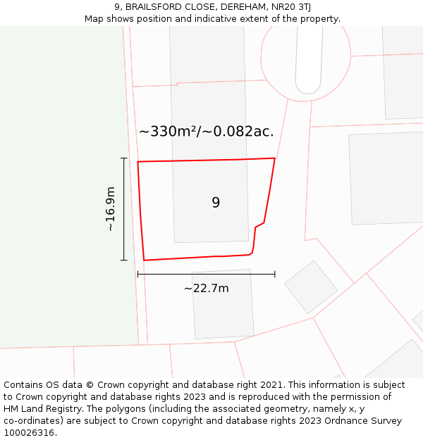 9, BRAILSFORD CLOSE, DEREHAM, NR20 3TJ: Plot and title map