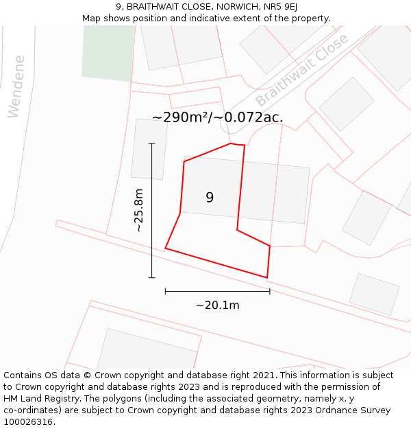 9, BRAITHWAIT CLOSE, NORWICH, NR5 9EJ: Plot and title map