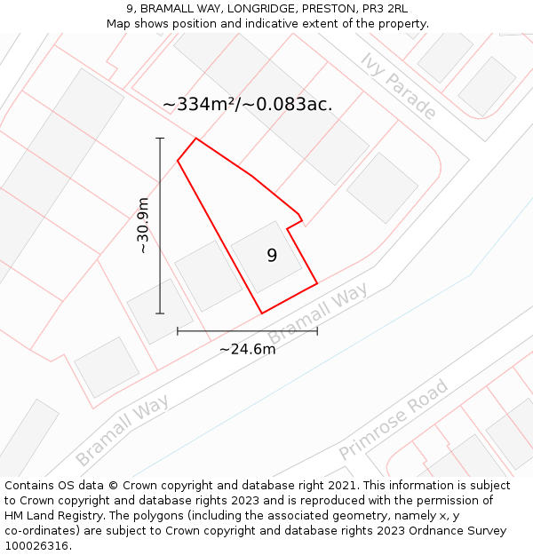 9, BRAMALL WAY, LONGRIDGE, PRESTON, PR3 2RL: Plot and title map